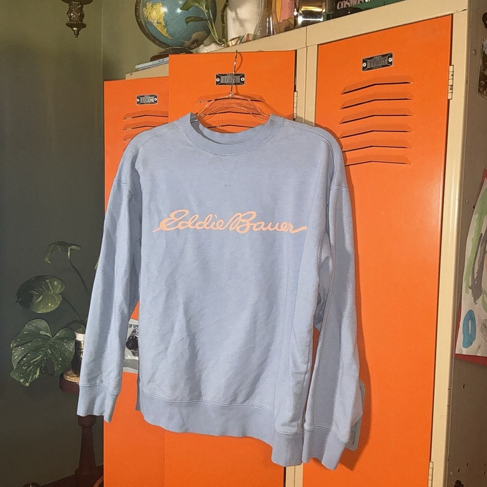Eddie Bauer Sweater Womens Medium Blue Fleece Crew Neck Pullover Sweatshirt Pink